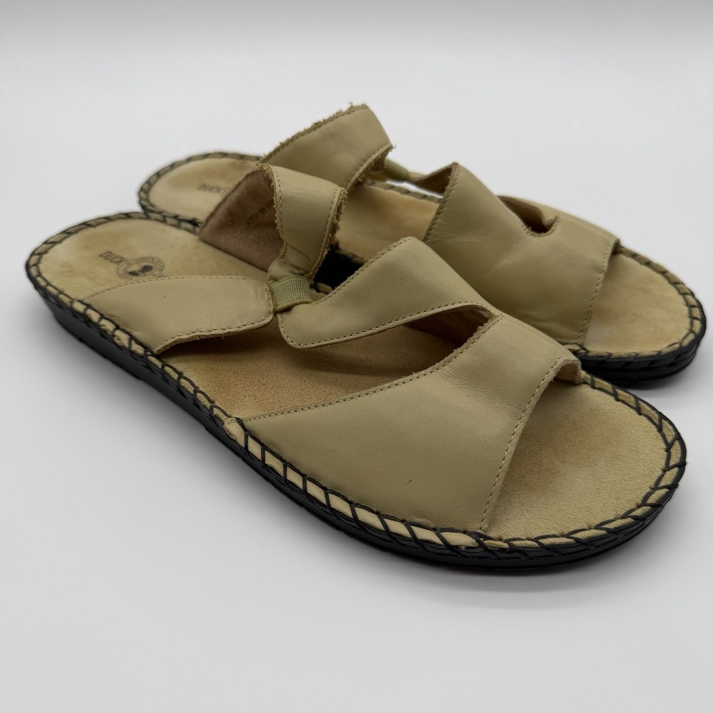Vintage Y2K Duck Head Women's Leather Slide Sandal Asymmetrical 437321 Beige 9